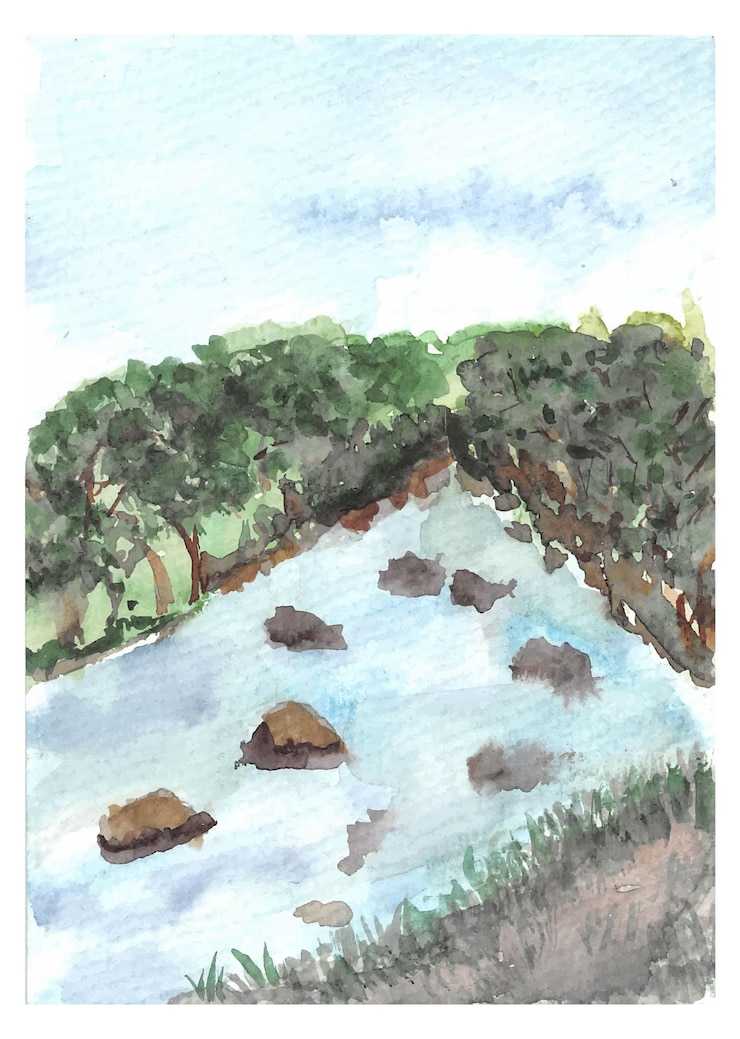 Vettore fores pittura a mano e acquarello di fiume