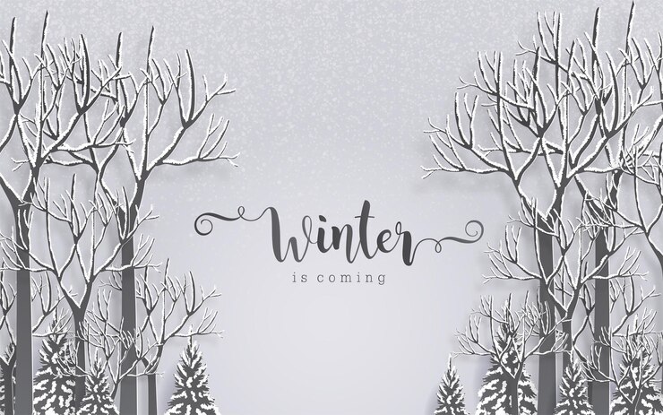 Vettore foresta con neve nell'arte della carta della stagione natalizia e invernale e in stile artigianale digitale.