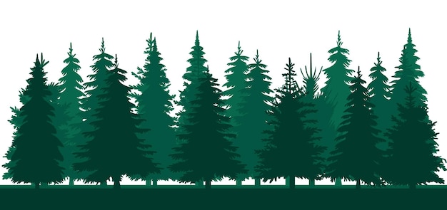 Foresta di abeti verde silhouette design vettore isolato