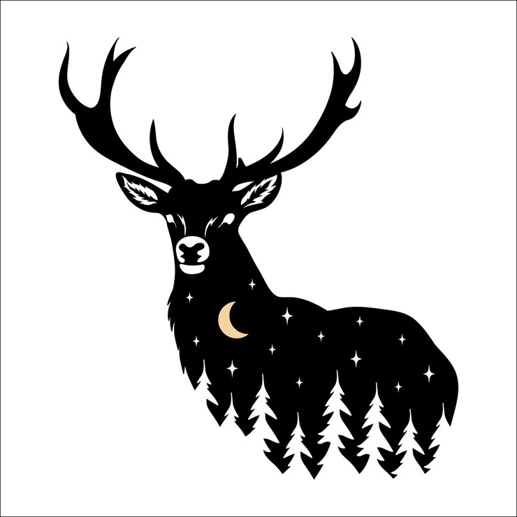 Vettore foresta di cervi disegnati a mano vettore premium