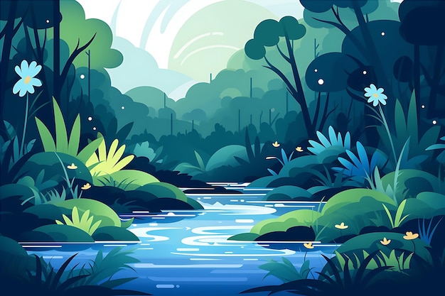 Foresta fluviale di cartoni animati