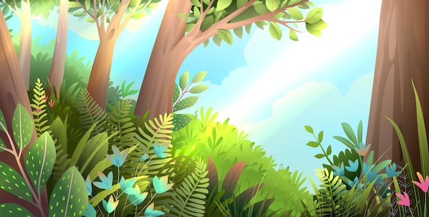 Foresta magica con piante e alberi carta da parati