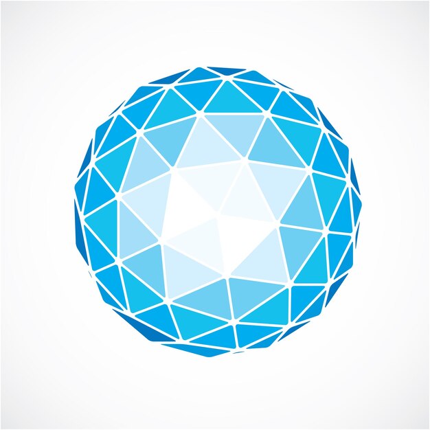 Forma 3d realizzata con linee nere, modellazione astratta di origami futuristici. Elemento di design a basso poli vettoriale blu, forma di globo cibernetico per l'uso nella scienza e nella tecnologia.