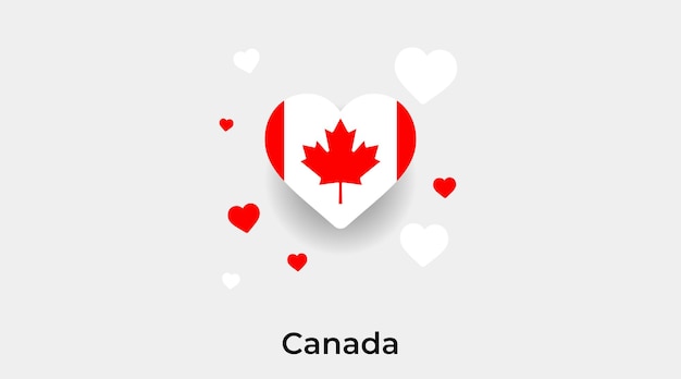 Forma del cuore della bandiera del Canada con illustrazione vettoriale dell'icona dei cuori aggiuntivi