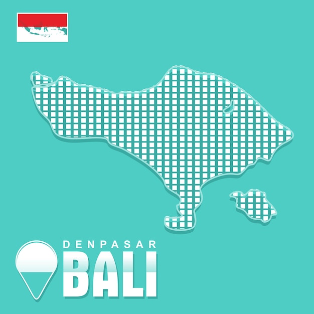 Forma della scatola della mappa vettoriale di Bali, isolata su sfondo verde turchese. L'isola di Denpasar Bali