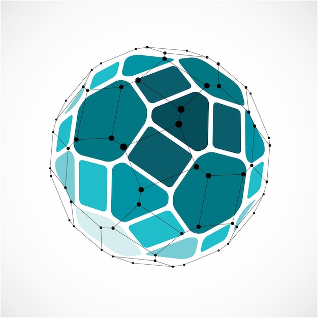 Forma della tecnologia prospettica con linee nere e punti collegati, oggetto wireframe poligonale. Elemento sfaccettato verde astratto da utilizzare come struttura di progettazione sul tema della tecnologia della comunicazione