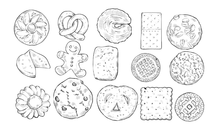 Vettore forma di biscotto illustrazione disegnata a mano incisione