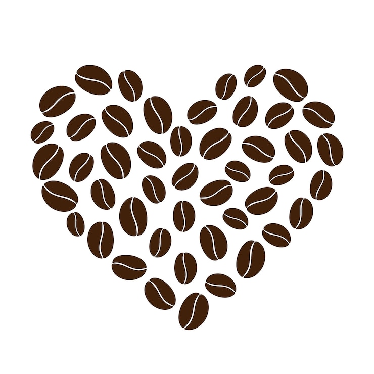 Vettore forma di cuore astratta di dimensioni deferenti chicchi di caffè in caffè marrone alla moda saluti di giorno idea di design