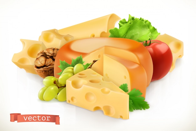 Formaggio, frutta e verdura.