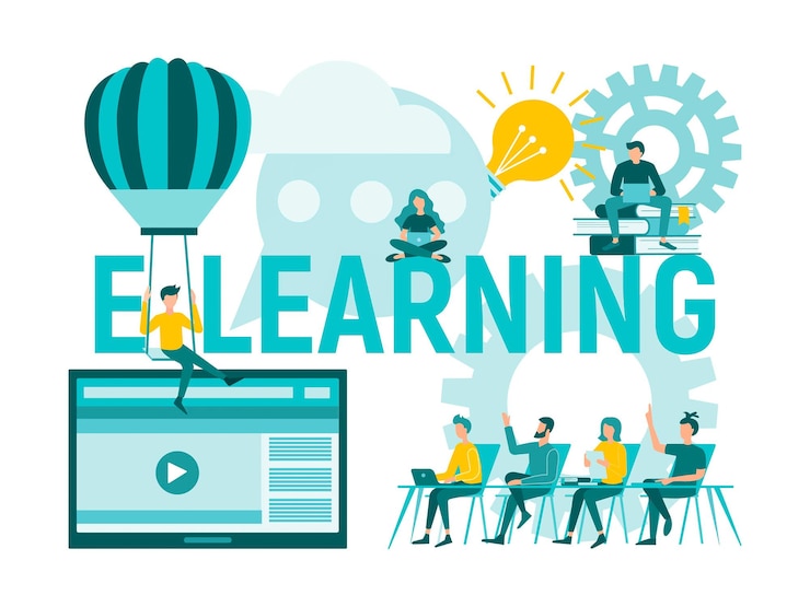 Vettore formazione online di coaching elearning studenti nel processo di apprendimento online illustrazione vettoriale