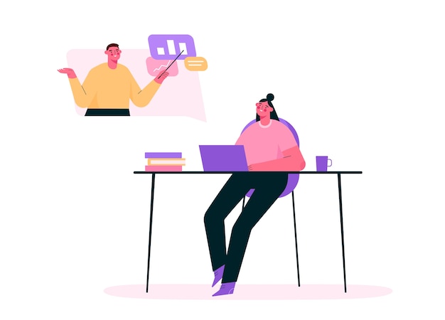 Formazione online o lavoro a distanza in design piatto