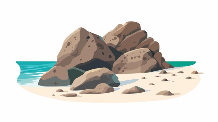 Vettore formazione rocciosa scolpita sulla spiaggia di white sandy