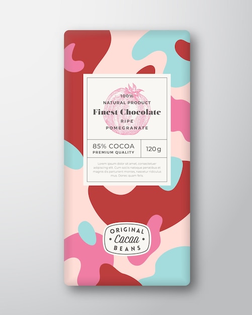 Forme astratte di forme astratte di etichetta di cioccolato al melograno layout di progettazione di imballaggi vettoriali