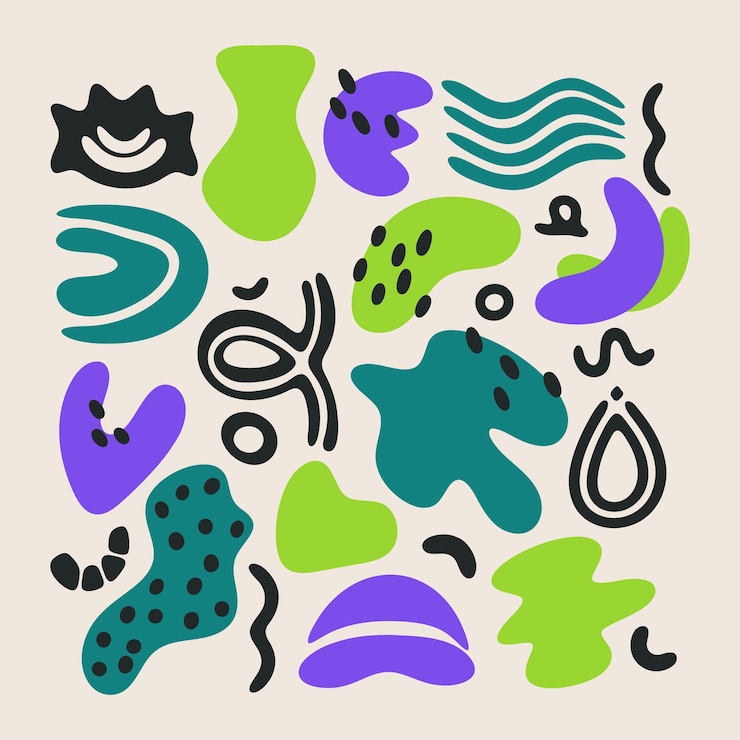 Vettore forme astratte disegnate a mano vari simboli astratti colorati elementi punteggiati contemporanei settore di illustrazioni vettoriali piatte isolate forme luminose geometriche di tendenza