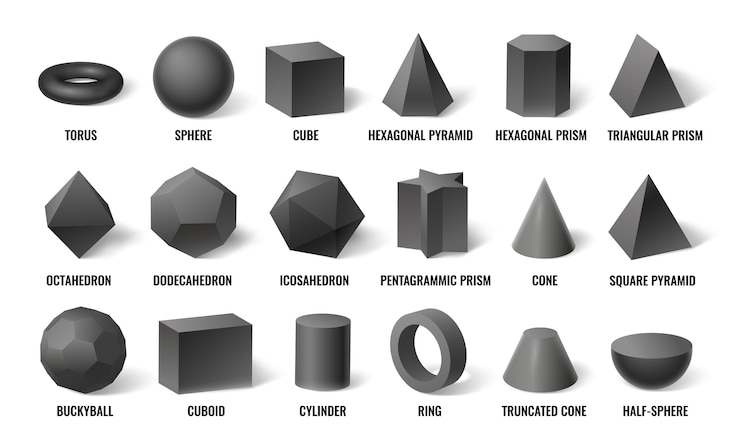 Vettore forme di base 3d realistiche.