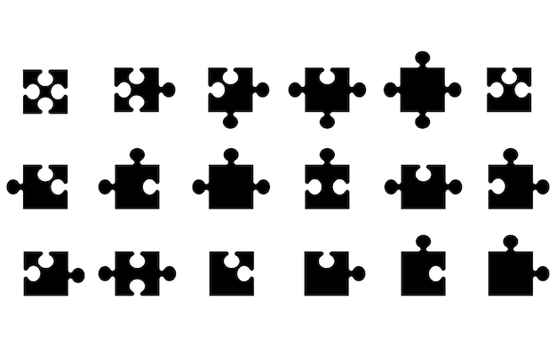 forme di puzzle di puzzle neri isolate su illustrazione di vettori bianchi