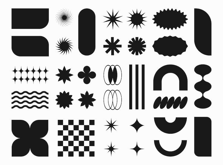 Vettore forme e forme geometriche astratte figure brutali contemporanee stelle ovali fiori