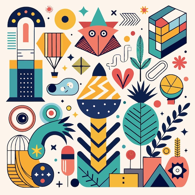 Forme geometriche astratte con colori audaci un'illustrazione giocosa