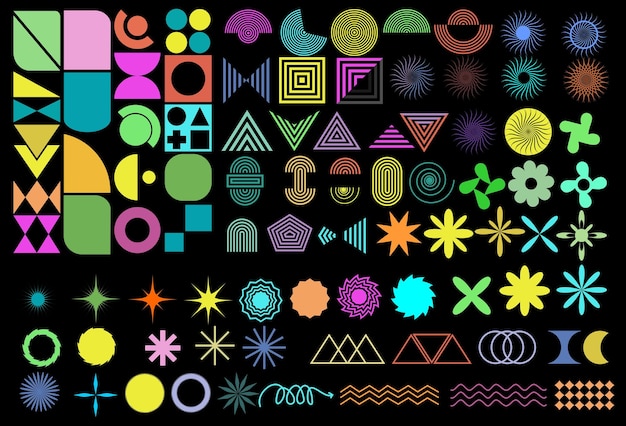 Forme geometriche astratte e griglie forma libera senza cuciture stelle fiori spirali