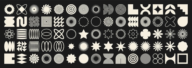Forme geometriche brutaliste simboleggiano semplici elementi primitivi e forme di design retro alla moda