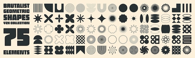 Forme geometriche brutaliste simboli moderni elementi e forme semplici primitivi design retrò alla moda stile minimalista contemporaneo y2k illustrazione vettoriale