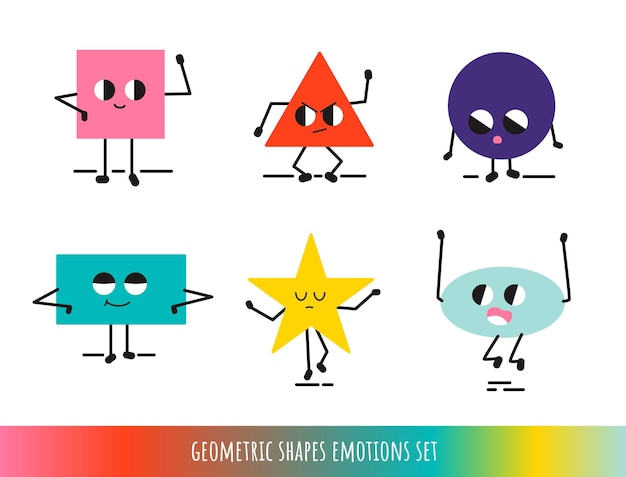 Forme geometriche di colore con set di emozioni in stile cartone animato