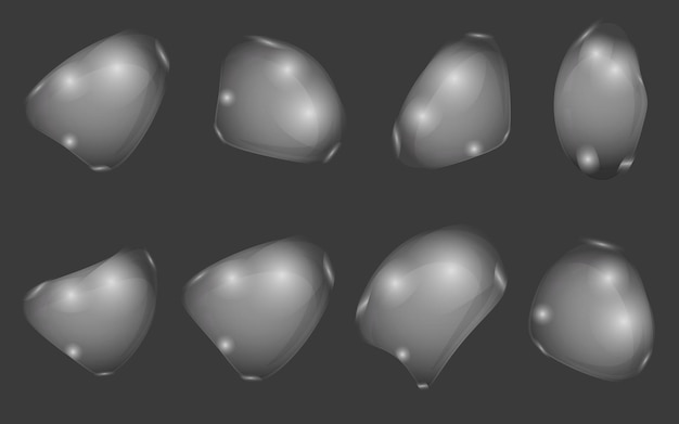 Forme liquide trasparenti con rifrazione della luce Bolle che imitano gocce d'acqua o vetro isolate