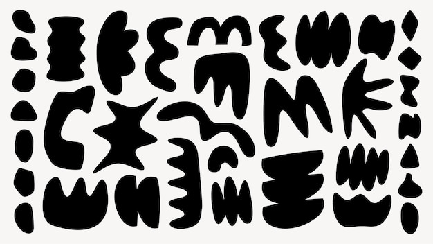 Forme nere astratte su uno sfondo bianco Varie forme astratte forme nere audaci e modelli artistici creano un sorprendente contrasto visivo set vettoriale bianco e nero
