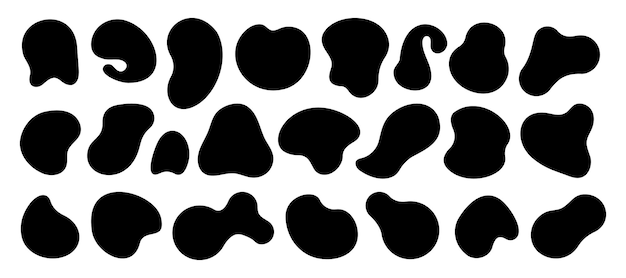 Forme organiche nere macchie liquide astratte macchie sporche macchie di inchiostro dinamiche e macchie vettoriali moderno abstract doodle set diverse macchie di inchiostro uniche asimmetriche macchie casuali di base