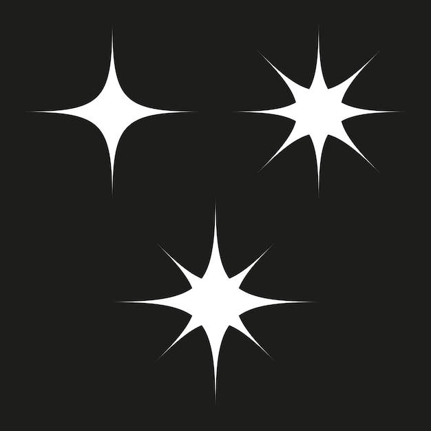 Forme starburst retrò icone scintillanti vintage stelle bianche su sfondo nero