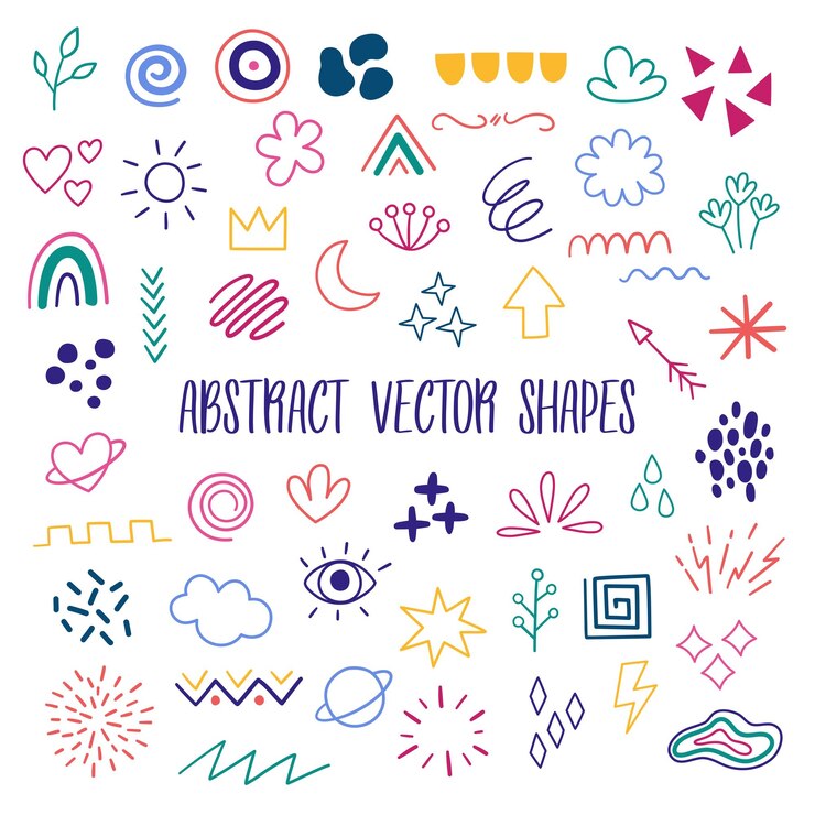 Vettore forme vettoriali astratte, set di elementi disegnati a mano doodle