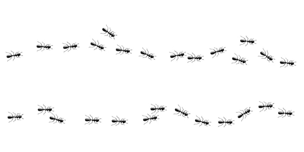 Formiche che marciano in pista in casa. Modo della formica isolato nella priorità bassa bianca. Illustrazione vettoriale