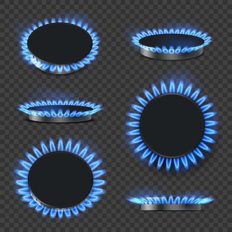 Vettore forno a gas fiamma blu realistica stufa da cucina vettoriale decente per la cottura dei cibi