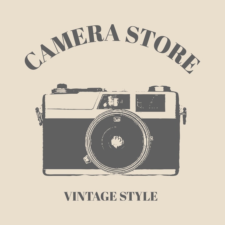 Vettore fotocamera con logo retrò. elementi di design per pubblicità relativa alla fotografia, stampe di t-shirt, etichette