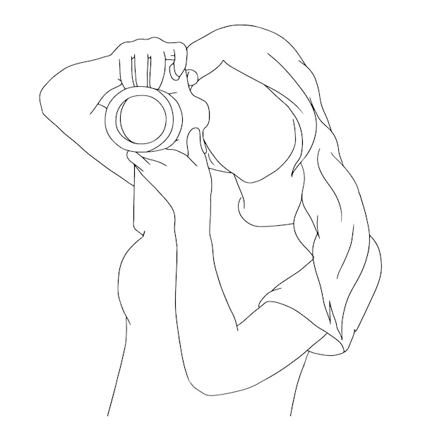 Fotografo line art, Photoshoot Outline Drawing, Minimalist Sketch, Vector File, Girl with camera