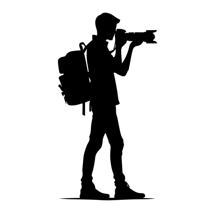 Fotografo uomo telecamera silhouette vettore