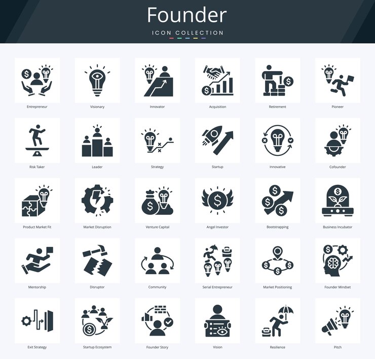Founder glyph icon pack per investitori di startup e imprenditori
