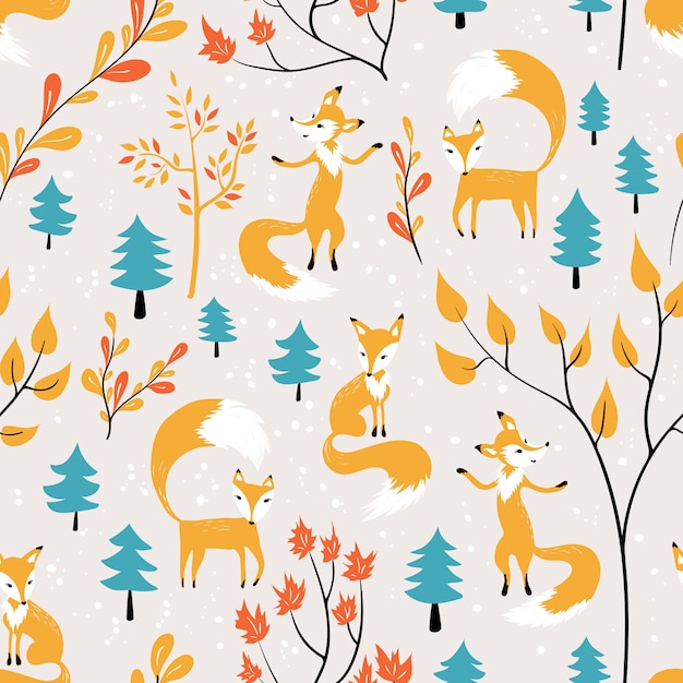 Fox arancio nel modello senza cuciture della foresta