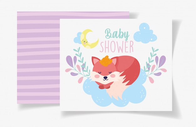 Fox doccia luna fogliame decorazione baby shower card