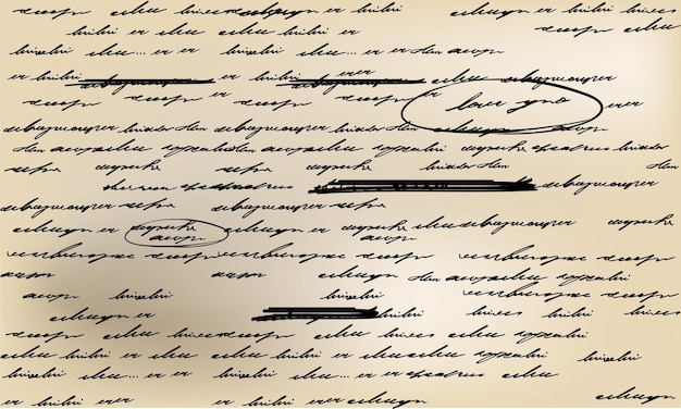 Fragmento di testo scritto a mano su carta invecchiata con annotazioni