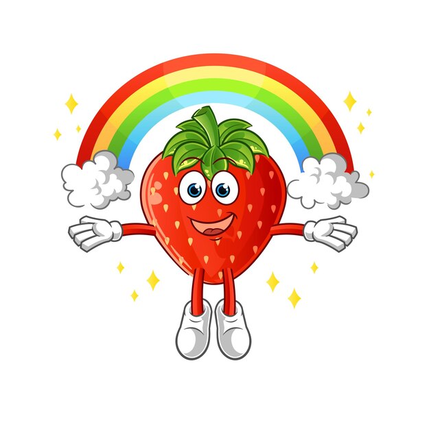 fragola con un arcobaleno. vettore del fumetto