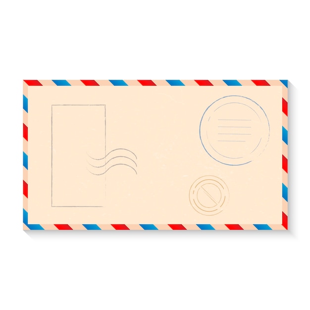 Frame di busta per posta aerea Lettera vintage internazionale Cartolina postale retrò con strisce blu e rosse