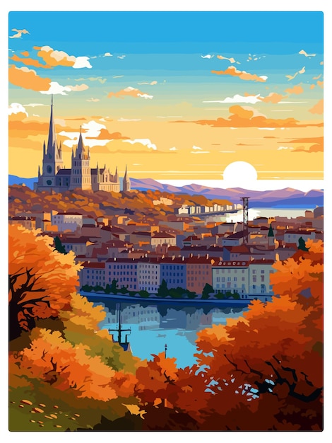 Francia Lyon Poster di viaggio vintage souvenir cartolina ritratto pittura illustrazione WPA