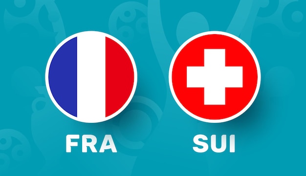 Francia vs Svizzera round di 16 partite, illustrazione vettoriale del campionato europeo di calcio 2020. Partita del campionato di calcio 2020 contro lo sfondo sportivo introduttivo delle squadre teams