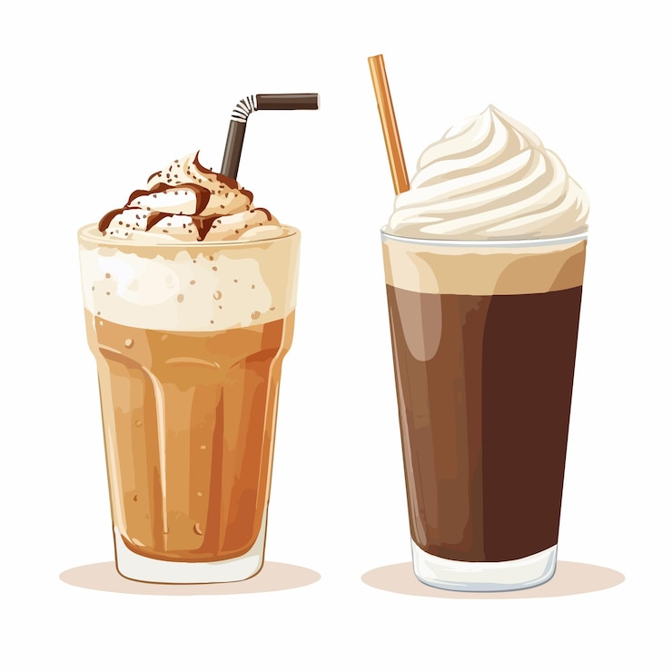 Vettore frappe rinfrescante e bevanda fredda illustrazione vettoriale del caffè
