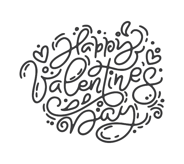 Frase calligrafica Happy Valentines Day Vector monoline Valentines Day Lettering disegnato a mano Cuore