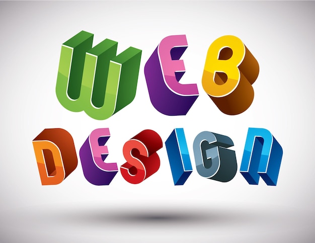 Frase pubblicitaria di Web Design realizzata con lettere geometriche in stile retrò 3d.