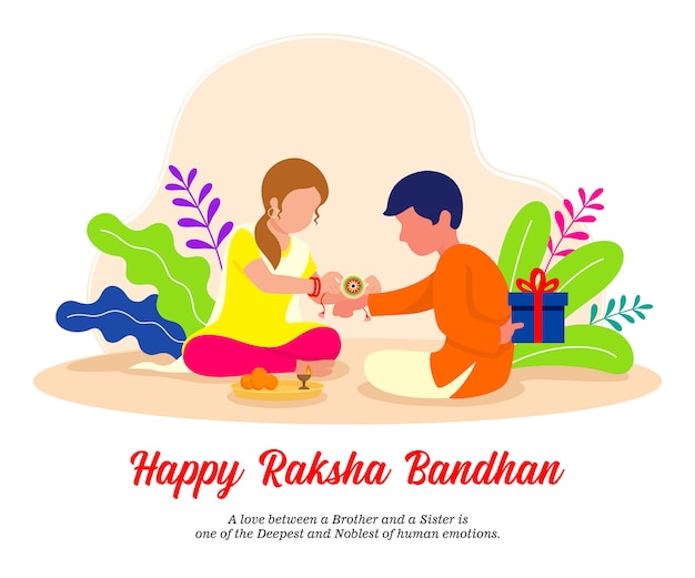 Fratello e sorella che celebrano il festival di raksha bandhan. festa tradizionale indiana. illustrazione.