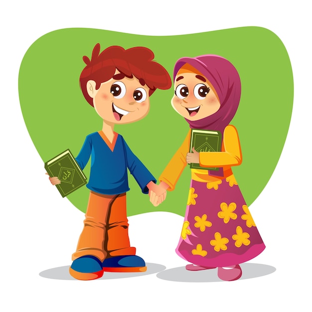 Fratello e sorella musulmani che tengono libri del Sacro Corano