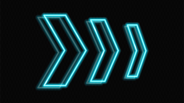 Frecce al neon luminose in blu su uno sfondo trasparente che puntano in direzioni opposte Disegno astratto futuristico con un aspetto minimalista moderno ideale per la tecnologia e i concetti di movimento